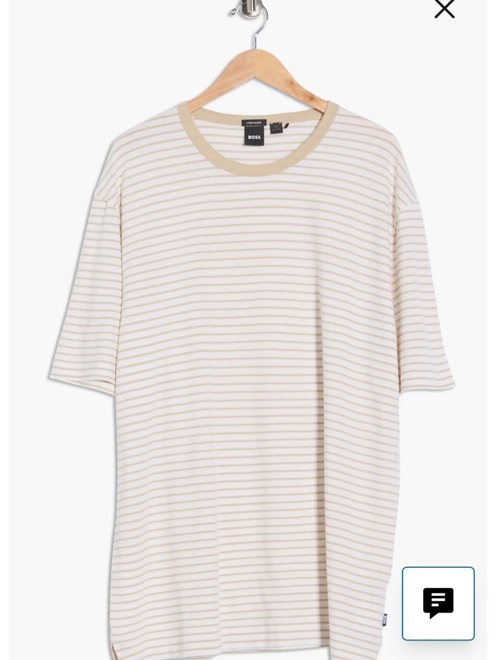 BOSS Men’s Cream & Tan Striped Linen and Cotton Tee